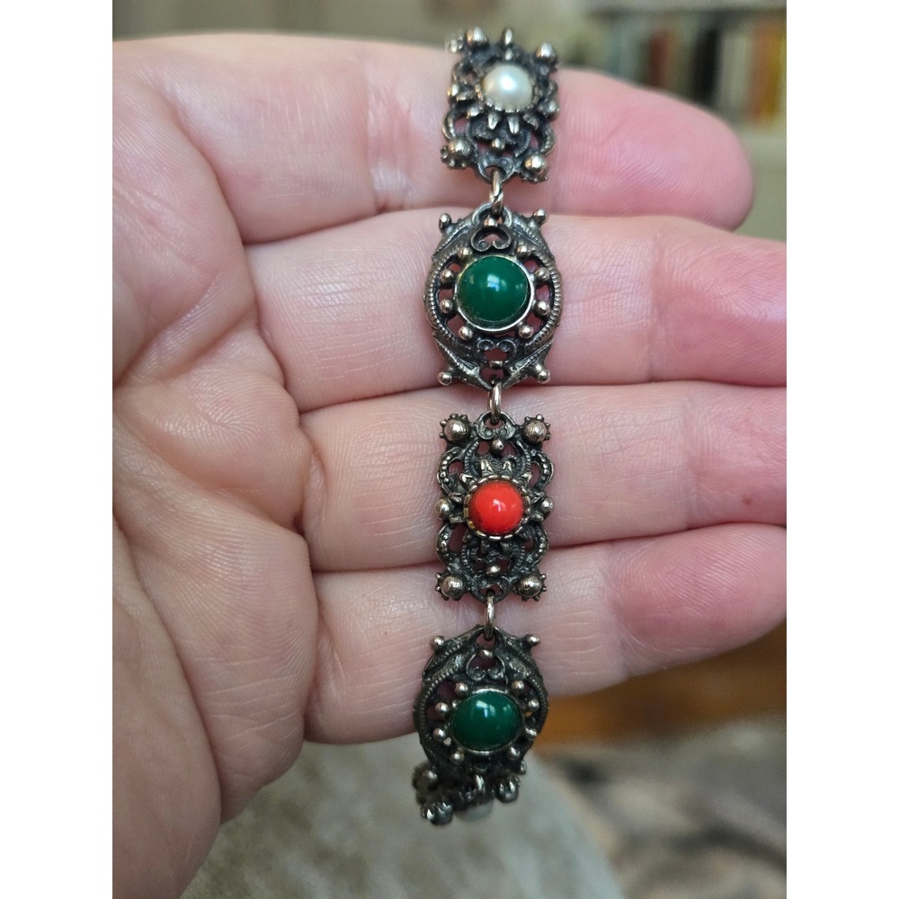 Florenza Silvertone Multicolored Stones Beautiful Metalwork Rare Color Vintage